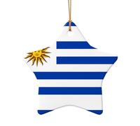 Poezjzw Ornement de Noël en céramique motif drapeau de l'Uruguay en forme d'étoile à suspendre, cadeaux pour les vacances de Noël, ornements pour la décoration de la maison