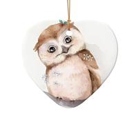 Poezjzw Ornements de sapin de Noël en forme de cœur en céramique avec motif de chouette avec fleurs, pour famille, Nouvel An, maison, souvenirs pour rassemblements