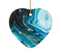 Poezjzw Ornements de sapin de Noël en forme de cœur en céramique avec motif marbré bleu turquoise et or, souvenirs pour la maison, le Nouvel An, pour les rassemblements
