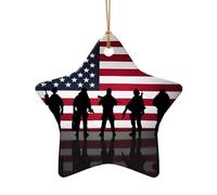 Poezjzw Ornements de sapin de Noël en forme d'étoile en céramique avec drapeau américain pour la fête des anciens combattants, pour la famille, le Nouvel An, la maison, les souvenirs pour les