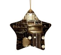 Poezjzw Ornements de sapin de Noël en forme d'étoile en céramique avec motif de voiture ancienne, souvenirs pour la famille, le Nouvel An, la maison, les rassemblements