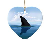 Poezjzw Ornements en céramique en forme de cœur de poisson bleu à suspendre pour sapin de Noël, décoration d'intérieur, rassemblements, souvenirs