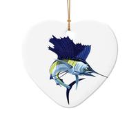 Poezjzw Ornements en céramique en forme de cœur de poisson bleu à suspendre pour sapin de Noël, décoration d'intérieur, rassemblements, souvenirs