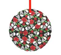 Poezjzw Ornements ronds en verre à motif crânes et roses à suspendre pour sapin de Noël, décoration d'intérieur, rassemblements, souvenirs