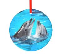 Poezjzw Ornements ronds en verre à motif de dauphin cool à suspendre pour sapin de Noël, décoration d'intérieur, rassemblements, souvenirs