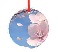 Poezjzw Ornements ronds en verre à motif de fleurs de cerisier à suspendre pour sapin de Noël, décoration d'intérieur, rassemblements, souvenirs
