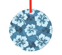 Poezjzw Ornements ronds en verre motif hibiscus bleu à suspendre pour sapin de Noël, décoration d'intérieur, rassemblements, souvenirs