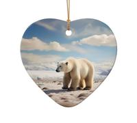 Poezjzw Ours polaire debout Motif Noël en céramique en forme de cœur Décoration de Noël Convient pour la maison, les centres commerciaux et les fêtes de fin d'année