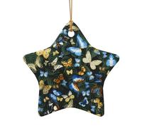 Poezjzw Papillon coloré à motif de feuille verte : motif étoile de Noël en forme d'ornements en céramique à suspendre décoration de la maison rassemblements souvenirs
