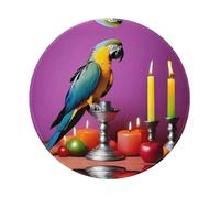POEZJZW Parrot by The Candle Tapis de souris rond à motif mignon, base en caoutchouc antidérapant avec bords cousus, petite taille 20 x 20 cm