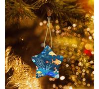 Poezjzw Pendentif de Noël bleu en céramique motif monde de poissons sous-marins pour la maison, les centres commerciaux et les fêtes de fin d'année