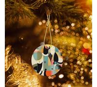 Poezjzw Pendentif de Noël en céramique avec motif chat moderne du milieu du siècle, convient pour la maison, les centres commerciaux et les fêtes de fin d'année