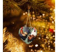 Poezjzw Pendentif de Noël en céramique avec motif coq et poulet, convient pour la maison, les centres commerciaux et les fêtes de fin d'année