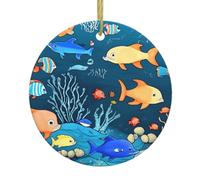 Poezjzw Pendentif de Noël en céramique avec motif monde sous-marin bleu de poissons pour la maison, les centres commerciaux et les fêtes de fin d'année