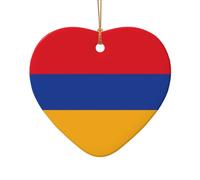 Poezjzw Pendentif de Noël en céramique en forme de cœur avec drapeau de l'Arménie - Convient pour la maison, les centres commerciaux et les fêtes de fin d'année
