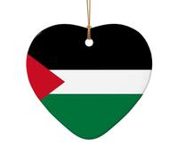 Poezjzw Pendentif de Noël en céramique en forme de cœur avec drapeau de l'État de Palestine - Convient pour la maison, les centres commerciaux et les fêtes de fin d'année