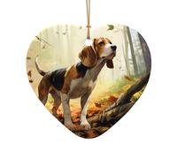 Poezjzw Pendentif de Noël en céramique en forme de cœur avec motif beagle apprivoisé pour la maison, les centres commerciaux et les fêtes de fin d'année