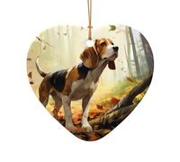 Poezjzw Pendentif de Noël en céramique en forme de cœur avec motif beagle apprivoisé pour la maison, les centres commerciaux et les fêtes de fin d'année
