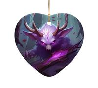 Poezjzw Pendentif de Noël en céramique en forme de cœur avec motif bête aux yeux violets, convient pour la maison, les centres commerciaux et les fêtes de fin d'année