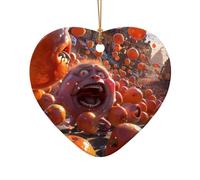 Poezjzw Pendentif de Noël en céramique en forme de cœur avec motif de fruits fous - Convient pour la maison, les centres commerciaux et les fêtes de fin d'année