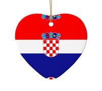 Poezjzw Pendentif de Noël en céramique en forme de cœur avec motif drapeau de la République de Croatie, convient pour la maison, les centres commerciaux et les fêtes de fin d'année