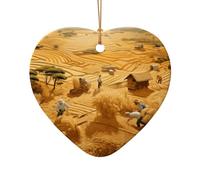 Poezjzw Pendentif de Noël en céramique en forme de cœur avec motif récolte de blé - Convient pour la maison, les centres commerciaux et les fêtes de fin d'année