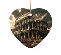 Poezjzw Pendentif de Noël en céramique en forme de cœur - Motif vestiges du Colisée romain - Convient pour la maison, les centres commerciaux et les fêtes de fin d'année