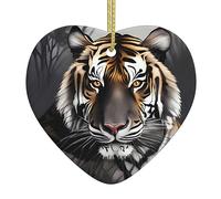 Poezjzw Pendentif de Noël en céramique en forme de cœur Tigre au repos Convient pour la maison, les centres commerciaux et les fêtes de fin d'année