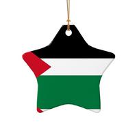 Poezjzw Pendentif de Noël en céramique en forme d'étoile avec drapeau de l'État de Palestine - Convient pour la maison, les centres commerciaux et les fêtes de fin d'année