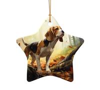 Poezjzw Pendentif de Noël en céramique en forme d'étoile avec motif beagle apprivoisé pour la maison, les centres commerciaux et les fêtes de fin d'année