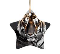 Poezjzw Pendentif de Noël en céramique en forme d'étoile - Motif tigre au repos - Convient pour la maison, les centres commerciaux et les fêtes de fin d'année