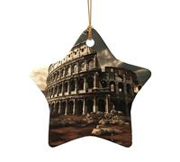 Poezjzw Pendentif de Noël en céramique en forme d'étoile Motif vestiges du Colisée romain Convient pour la maison, les centres commerciaux et les fêtes de fin d'année