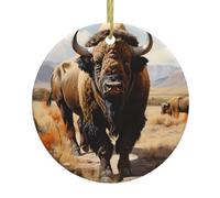 Poezjzw Pendentif de Noël en céramique motif troupeau de bison d'Amérique du Nord - Convient pour la maison, les centres commerciaux et les fêtes de fin d'année