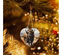 Poezjzw Pendentif de Noël en céramique motif troupeau de bison d'Amérique du Nord - Convient pour la maison, les centres commerciaux et les fêtes de fin d'année