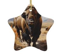 Poezjzw Pendentif de Noël en céramique motif troupeau de bison d'Amérique du Nord - Convient pour la maison, les centres commerciaux et les fêtes de fin d'année