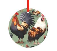 Poezjzw Pendentif de Noël en verre avec motif coq et poulet, convient pour la maison, les centres commerciaux et les fêtes de fin d'année