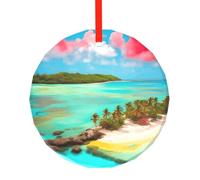 Poezjzw Pendentif de Noël en verre avec motif paysage des Caraïbes - Convient pour la maison, les centres commerciaux et les fêtes de fin d'année
