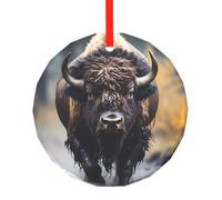 Poezjzw Pendentif de Noël en verre motif bison d'Amérique du Nord - Convient pour la maison, les centres commerciaux et les fêtes de fin d'année