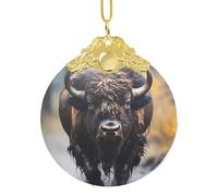 Poezjzw Pendentif en forme de bison d'Amérique du Nord en verre doré avec boucle en métal doré pour la maison, les centres commerciaux et les fêtes de fin d'année