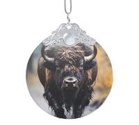 Poezjzw Pendentif en forme de bison d'Amérique du Nord - En verre et métal argenté - Pour la maison, les centres commerciaux et les fêtes de fin d'année