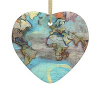 Poezjzw Pendentif en forme de cœur en céramique avec carte du monde de dessin animé, convient pour la maison, les centres commerciaux et les fêtes de fin d'année