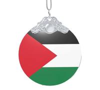 Poezjzw Pendentif en forme de drapeau de l'État de Palestine en verre argenté avec boucle en métal argenté pour la maison, les centres commerciaux et les fêtes de fin d'année