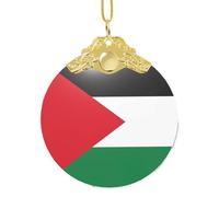 Poezjzw Pendentif en forme de drapeau de l'État de Palestine en verre doré avec boucle en métal doré pour la maison, les centres commerciaux et les fêtes de fin d'année