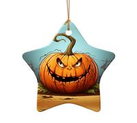 Poezjzw Pendentif en forme d'étoile en céramique avec motif citrouille en colère, convient pour la maison, les centres commerciaux et les fêtes de fin d'année
