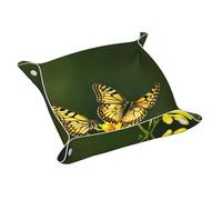 Poezjzw Petit plateau à bijoux en cuir avec motif papillon jaune pour table, table de chevet, bureau, petite assiette de voyage pour clé, portefeuille, montre, pièce de monnaie