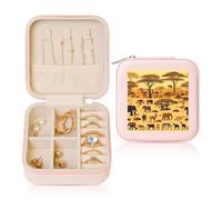 POEZJZW Petite boîte à bijoux de voyage carrée avec animaux de prairie africaine - Organiseur de bijoux de voyage - Boîte à bijoux cadeau - Rose