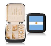 POEZJZW Petite boîte à bijoux de voyage carrée avec drapeau argentin, organiseur de bijoux de voyage, étui de rangement pour bijoux, boîte à bijoux cadeau, noir