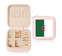POEZJZW Petite boîte à bijoux de voyage carrée avec drapeau de l'Algérie - Organiseur de bijoux - Boîte à bijoux cadeau - Rose