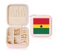 POEZJZW Petite boîte à bijoux de voyage carrée avec drapeau du Ghana - Organisateur de bijoux - Boîte à bijoux cadeau - Rose