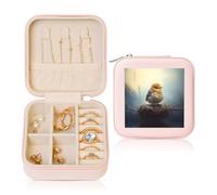 POEZJZW Petite boîte à bijoux de voyage carrée avec petit perchoir - Boîte de rangement pour bijoux - Rose